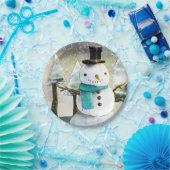 Whimsical Snowman im Winter Weihnachten Zeichnend Pappteller (Party)