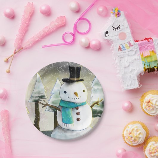 Whimsical Snowman im Winter Weihnachten Zeichnend Pappteller (Party)