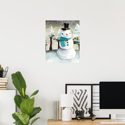 Whimsical Snowman im Winter Weihnachten Zeichnend Poster (Heimbüro)