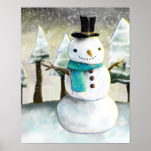 Whimsical Snowman im Winter Weihnachten Zeichnend Poster (Vorne)