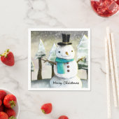 Whimsical Snowman im Winter Weihnachten Zeichnend Serviette (Beispiel)