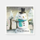 Whimsical Snowman im Winter Weihnachten Zeichnend Serviette (Vorderseite)