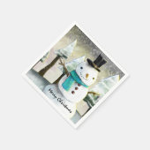 Whimsical Snowman im Winter Weihnachten Zeichnend Serviette (Ecke)
