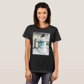 Whimsical Snowman im Winter Weihnachten Zeichnend T-Shirt (Vorne ganz)