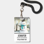 Whimsical Snowman im Winter Weihnachtslandschaft Ausweis (Vorderseite mit Lanyard)