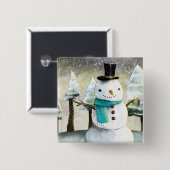 Whimsical Snowman im Winter Weihnachtslandschaft Button (Vorne & Hinten)