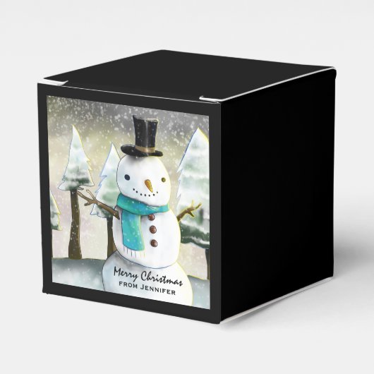 Whimsical Snowman im Winter Weihnachtslandschaft Geschenkschachtel (Vorderseite)