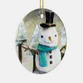 Whimsical Snowman im Winter Weihnachtslandschaft Keramik Ornament (Rechts)