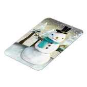 Whimsical Snowman im Winter Weihnachtslandschaft Magnet (Linke Seite)