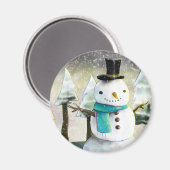 Whimsical Snowman im Winter Weihnachtslandschaft Magnet (Vorderseite/Rückseite)