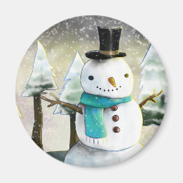 Whimsical Snowman im Winter Weihnachtslandschaft Magnet