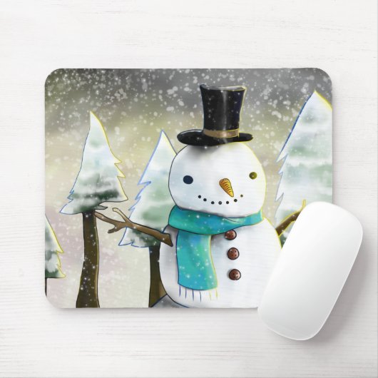 Whimsical Snowman im Winter Weihnachtslandschaft Mousepad (Mit Mouse)