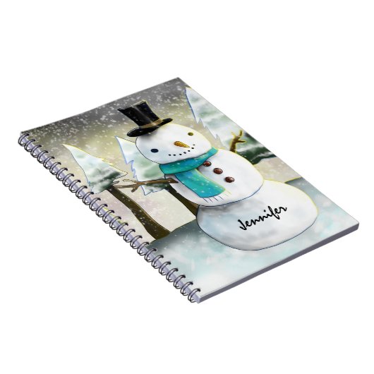 Whimsical Snowman im Winter Weihnachtslandschaft Notizblock (Rechte Seite)