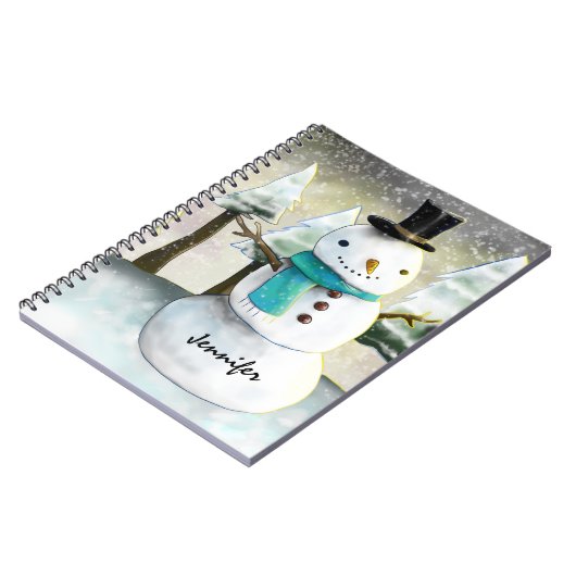 Whimsical Snowman im Winter Weihnachtslandschaft Notizblock (Linke Seite)