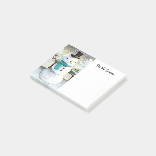 Whimsical Snowman im Winter Weihnachtslandschaft Post-it Klebezettel (angewinkelt)