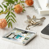 Whimsical Snowman im Winter Weihnachtslandschaft Schlüsselanhänger (Seite)