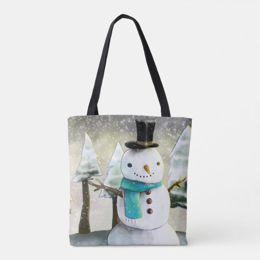 Whimsical Snowman im Winter Weihnachtslandschaft Tasche (Rückseite)