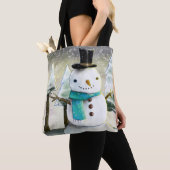 Whimsical Snowman im Winter Weihnachtslandschaft Tasche (Von Nahem)
