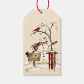 Whimsical Snowman Kardinal Sleigh Snow Tree Geschenkanhänger (Vorderseite)