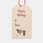 Whimsical Snowman Kardinal Sleigh Snow Tree Geschenkanhänger (Rückseite)