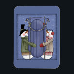 Whimsical Snowman mit Schlitten Magnet<br><div class="desc">Schönes,  skurriles Weihnachtsdesign. Ein kleines Geschenk für Familie,  Freunde,  Geschäftspartner und Kunden.</div>