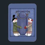 Whimsical Snowman mit Schlitten Magnet<br><div class="desc">Schönes,  skurriles Weihnachtsdesign. Ein kleines Geschenk für Familie,  Freunde,  Geschäftspartner und Kunden.</div>