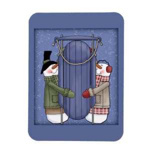 Whimsical Snowman mit Schlitten Magnet