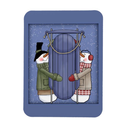 Whimsical Snowman mit Schlitten Magnet (Vertikal)