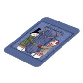 Whimsical Snowman mit Schlitten Magnet (Linke Seite)