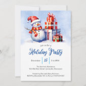 Whimsical Snowman & Presentage Party Feiertagskarte (Vorderseite)