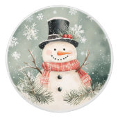 Whimsical Snowman Rustikale WeihnachtsIllustration Keramikknauf (Vorderseite)