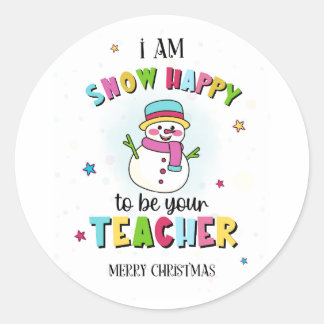 Whimsical Snowman Teacher Holiday Tags  Runder Aufkleber