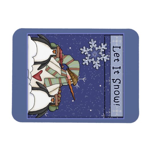 Whimsical Snowman und Pinguine Magnet (Horizontal)