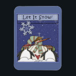 Whimsical Snowman und Pinguine Magnet<br><div class="desc">Schönes, skurriles Weihnachtsdesign. Ein kleines Geschenk für Familie, Freunde, Geschäftspartner und Kunden.</div>