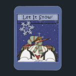 Whimsical Snowman und Pinguine Magnet<br><div class="desc">Schönes,  skurriles Weihnachtsdesign. Ein kleines Geschenk für Familie,  Freunde,  Geschäftspartner und Kunden.</div>