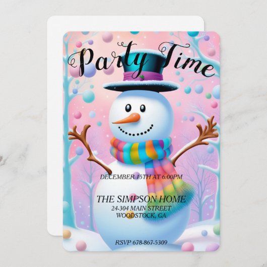 Whimsical Snowman Weihnachts-Einladung Flat Card (Vorne/Hinten)