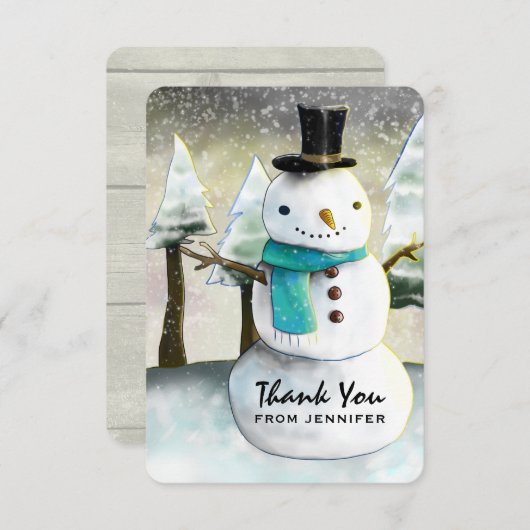 Whimsical Snowman Winter Szene Weihnachten Danke (Vorne/Hinten)