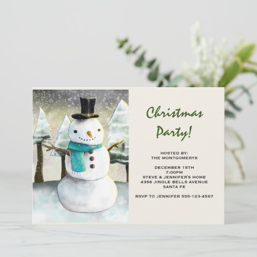 Whimsical Snowman Winter Szene Weihnachtsfest Part Einladung (Stehend Vorderseite)