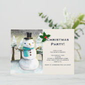 Whimsical Snowman Winter Szene Weihnachtsfest Part Einladung (Stehend Vorderseite)