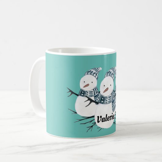 Whimsical Snowmen Trio Personalisiert Kaffeetasse (Vorderseite Links)