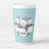 Whimsical Snowmen Trio Winter Polka Dots Milchtasse (Vorderseite)