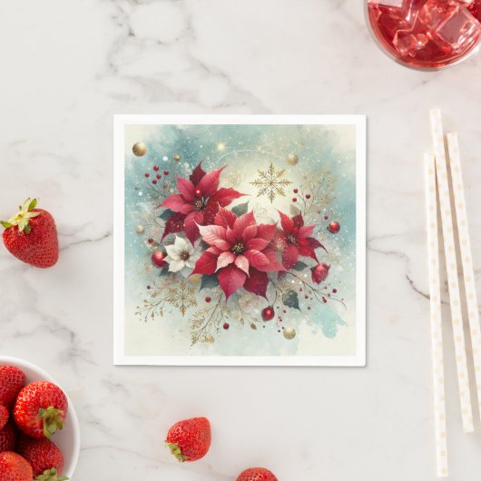 Whimsical Snowy Poinsettia Christmas Découpage Serviette (Beispiel)