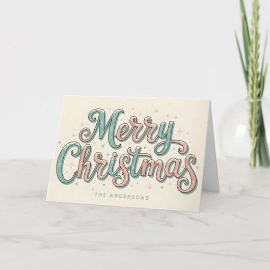 Whimsical Snowy Script Merry Christmas Feiertagskarte (Vorderseite)