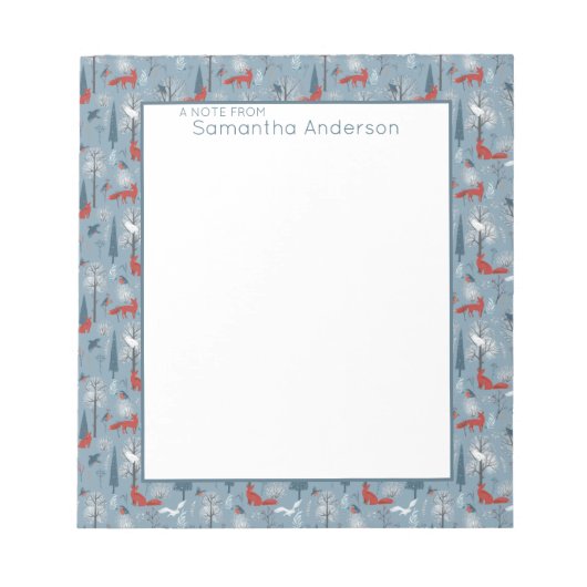 Whimsical Snowy Woodland Foxes Bird Nordic Muster Notizblock (Vorderseite)