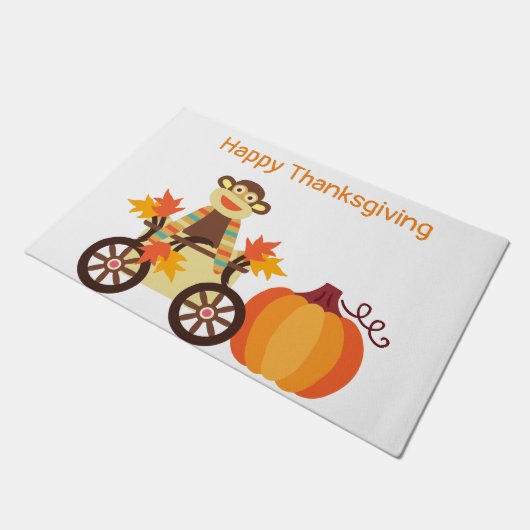 Whimsical Sock Monkey Erntedank Fußmatte (Schrägansicht)