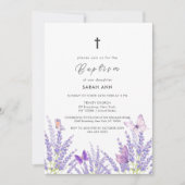 Whimsical Soft Lavender Butterfly Cross Baptisse Einladung (Vorderseite)