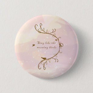 Whimsical Soft Pink Sing Morning Birds Button