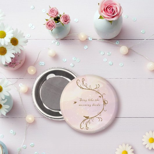 Whimsical Soft Pink Sing Morning Birds Magnet