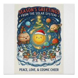 Whimsical Solar System Christmas Party with people Poster