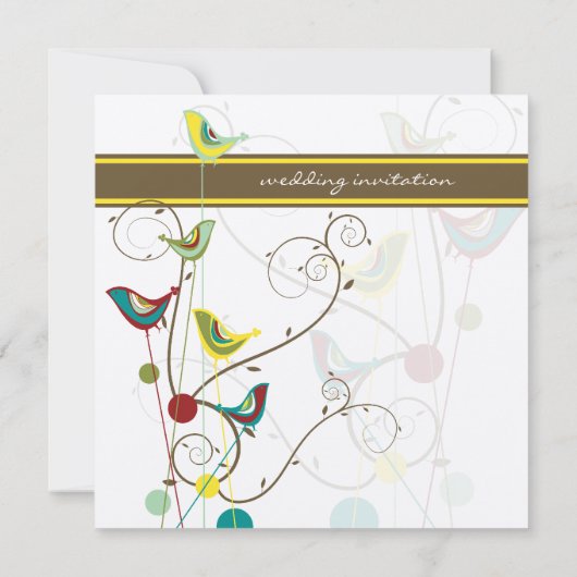 Whimsical Sommer Vögel und Wirbel Hochzeit Einladu Einladung (Rückseite)